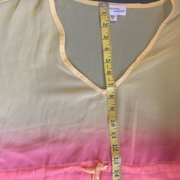 Orange & Yellow,,V neck, sheer, Tassels, swim cover up, Tunic,Top,dress, L/XL - Picture 9 of 10